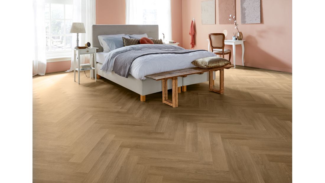 Slaapkamer Parva River Oak Danube 41322  PVC visgraat vloer mFLOR